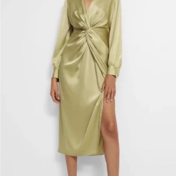 Theory Satin Twist Pale Lime Dress size 0 - Picture 2 of 6